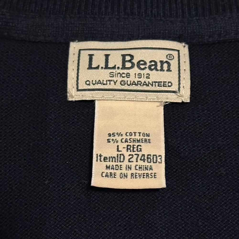 LL Bean Mens V Neck Navy Blue Cashmere Blend Sweater L REG - Picture 4 of 8